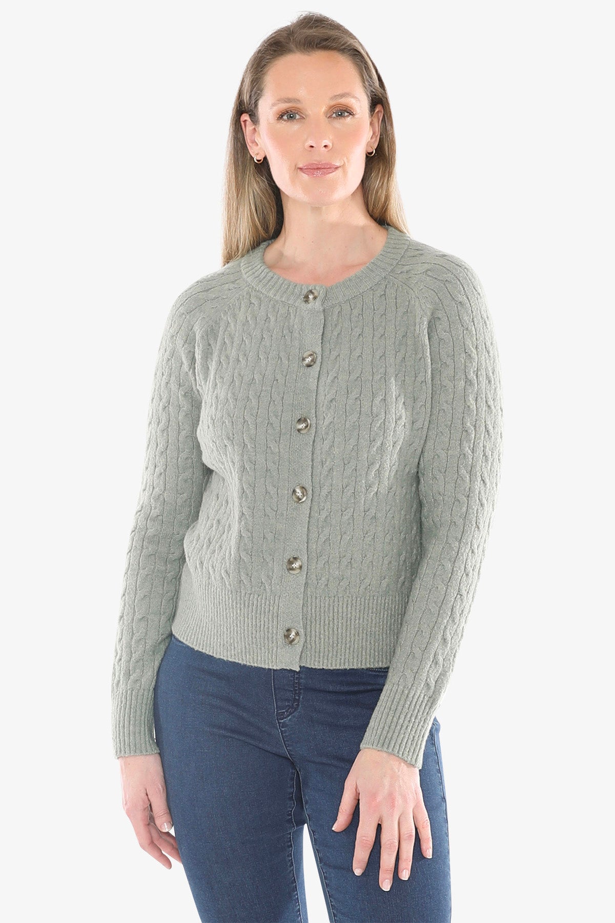 Cable Cardigan in Sage