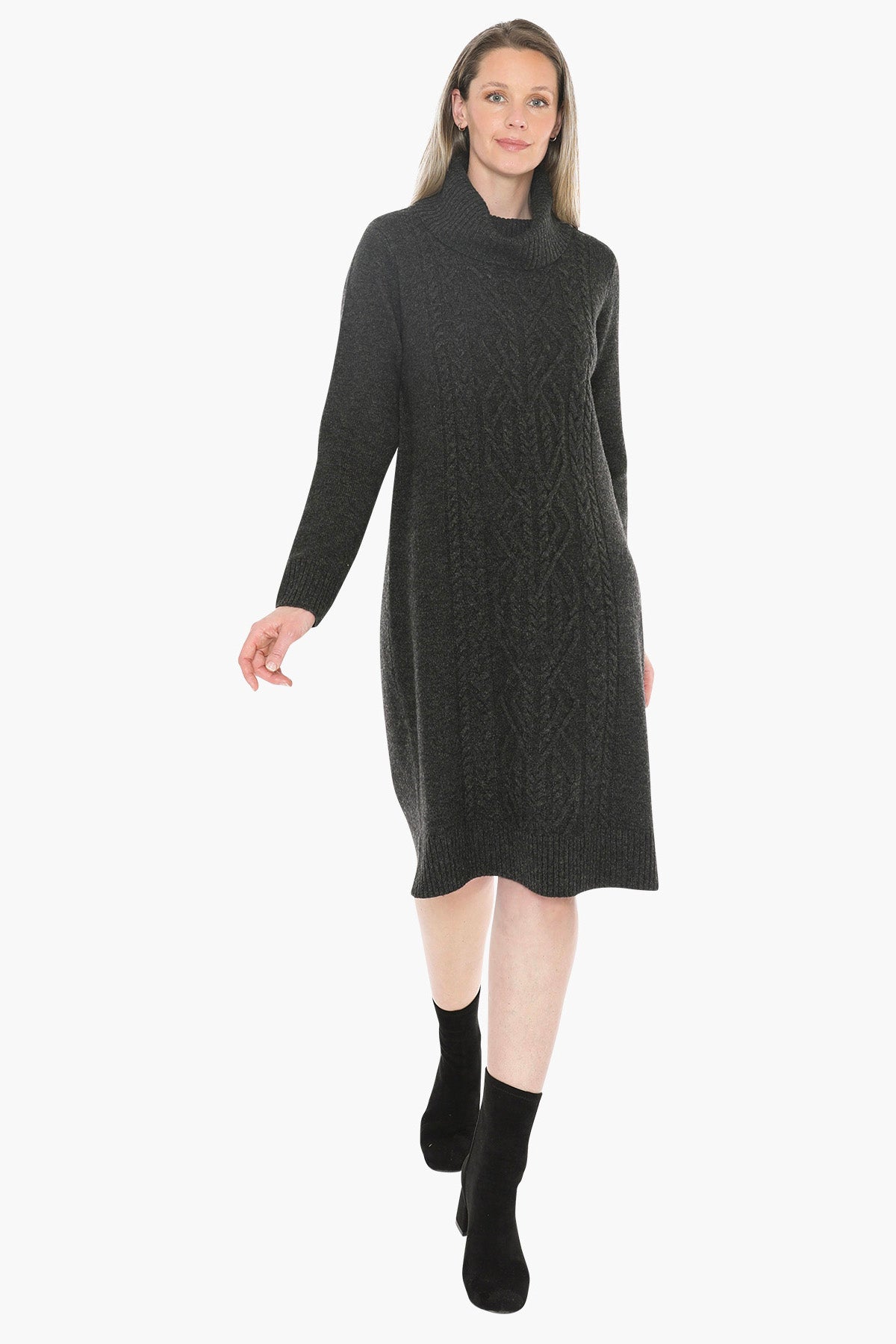 Cable Detail Dress in Charcoal