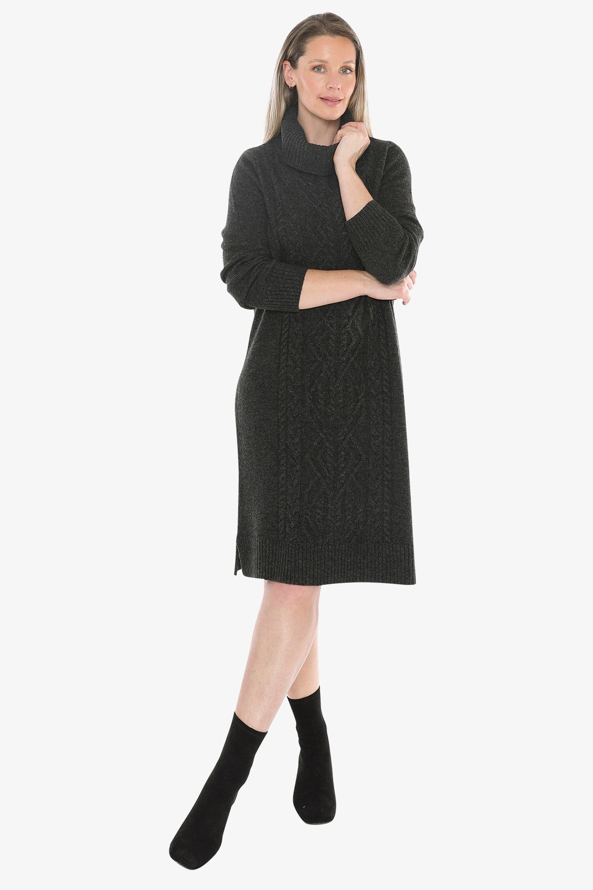 Cable Detail Dress in Charcoal