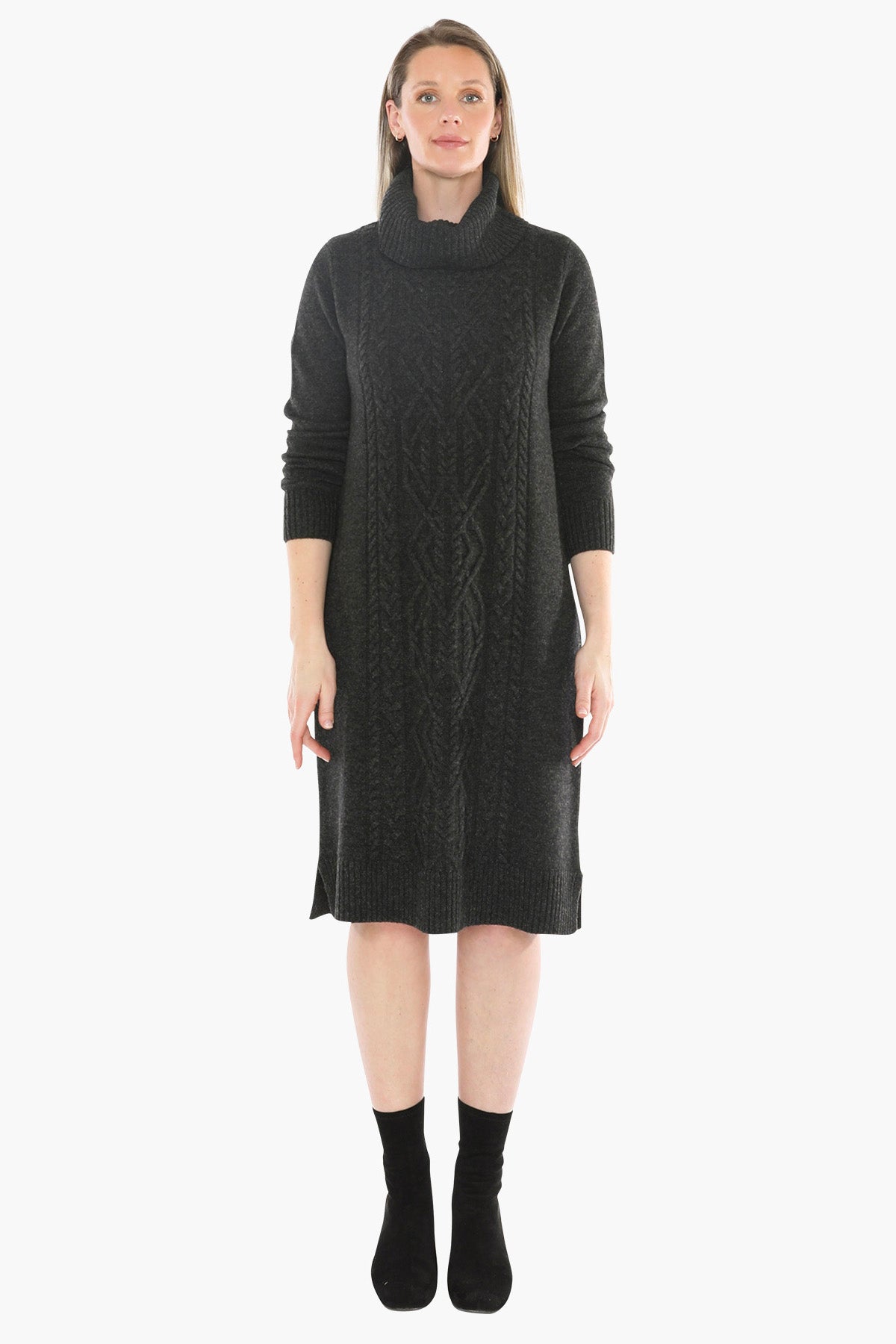 Cable Detail Dress in Charcoal