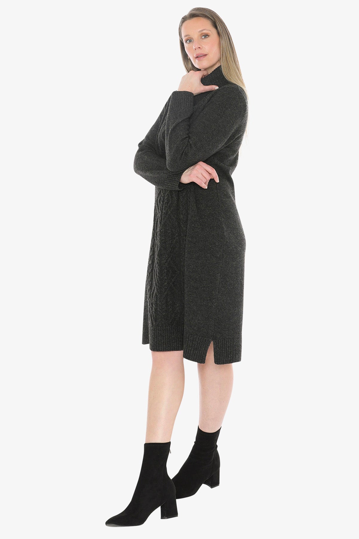 Cable Detail Dress in Charcoal