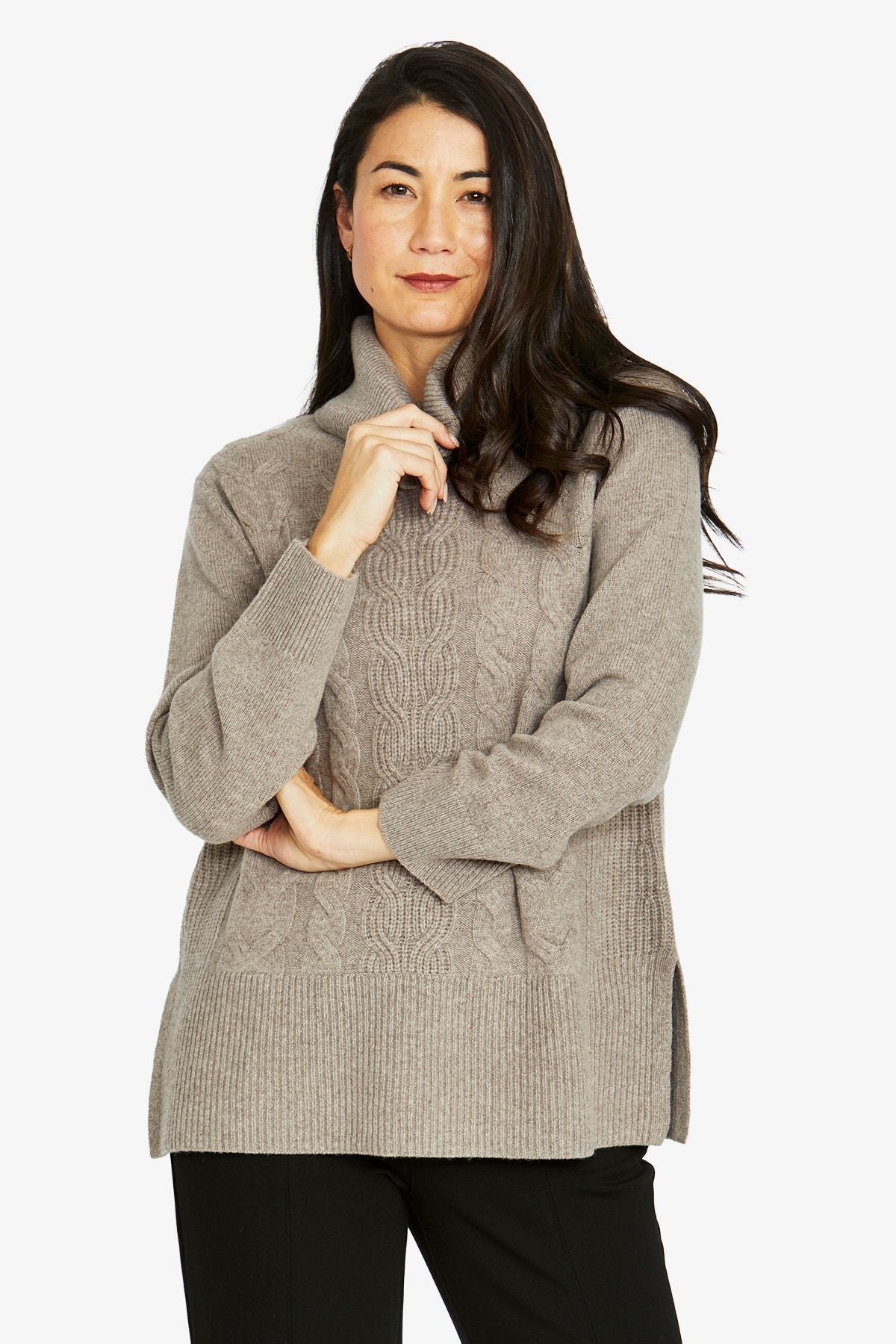 Womens Cable Front Pullover Natural 60611044a