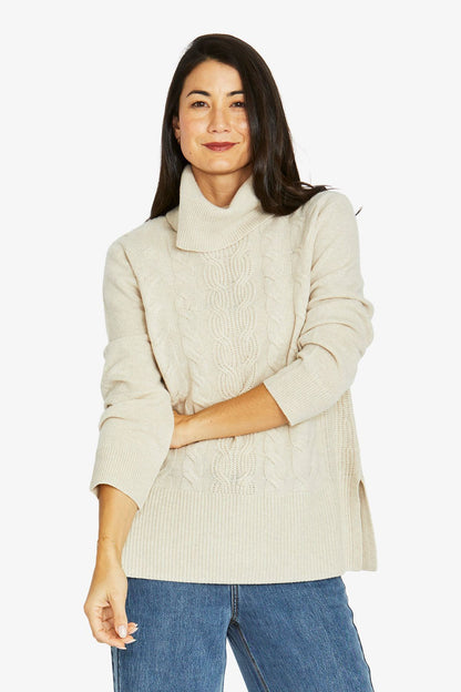 Womens Cable Front Pullover Natural 60611044a
