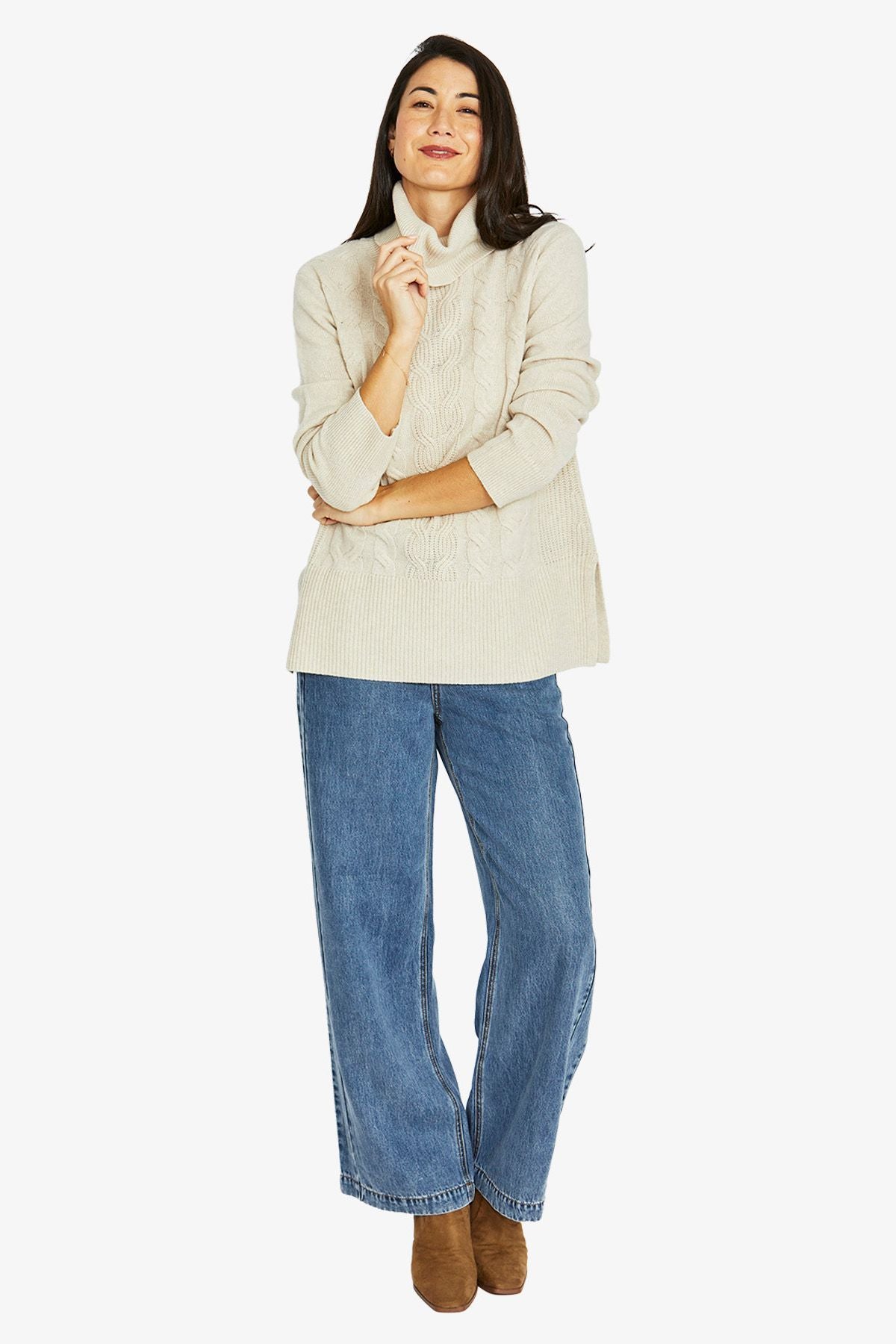 Womens Cable Front Pullover Natural 60611044a