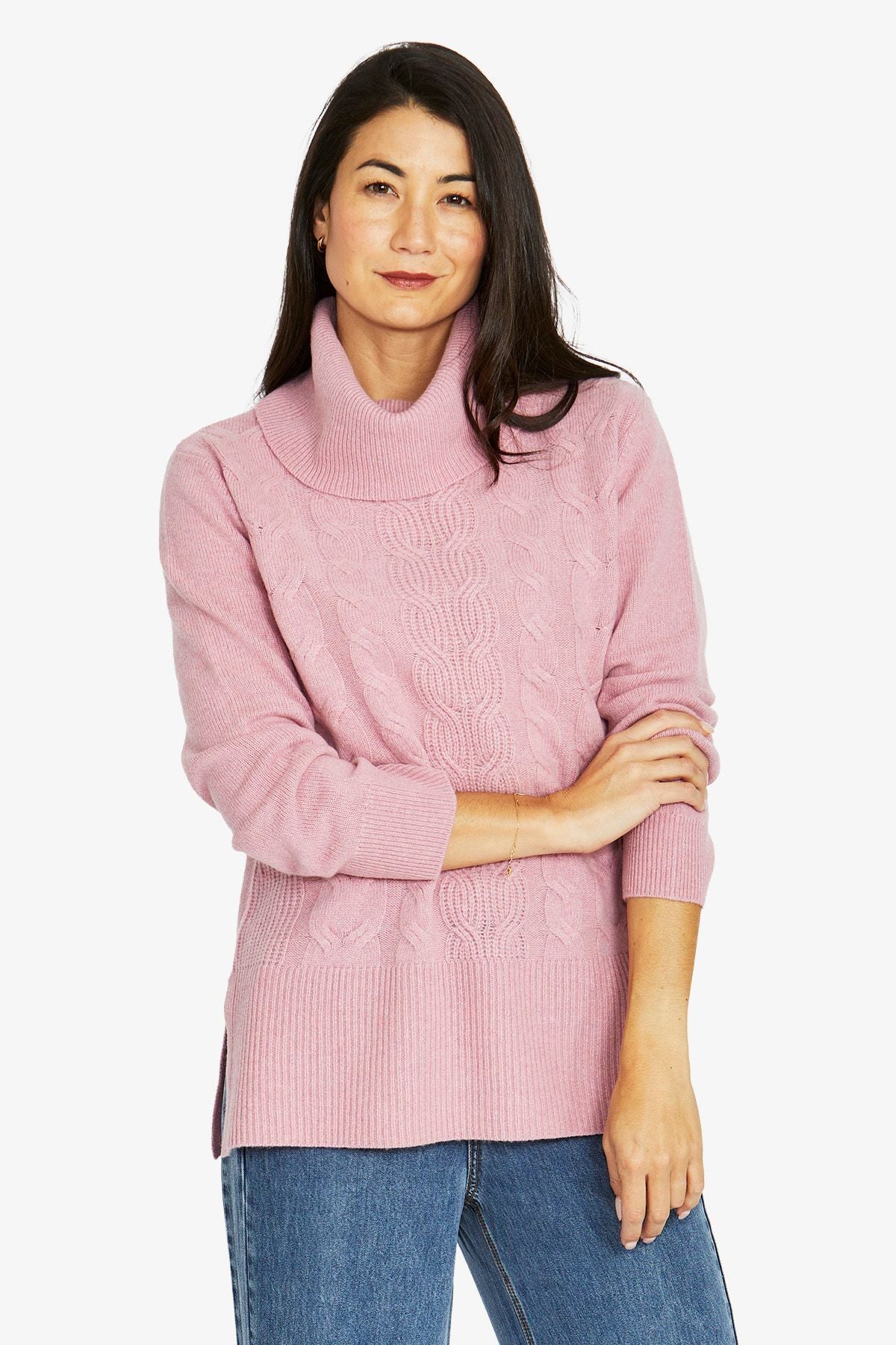 Womens Cable Front Pullover Pink 60611044a