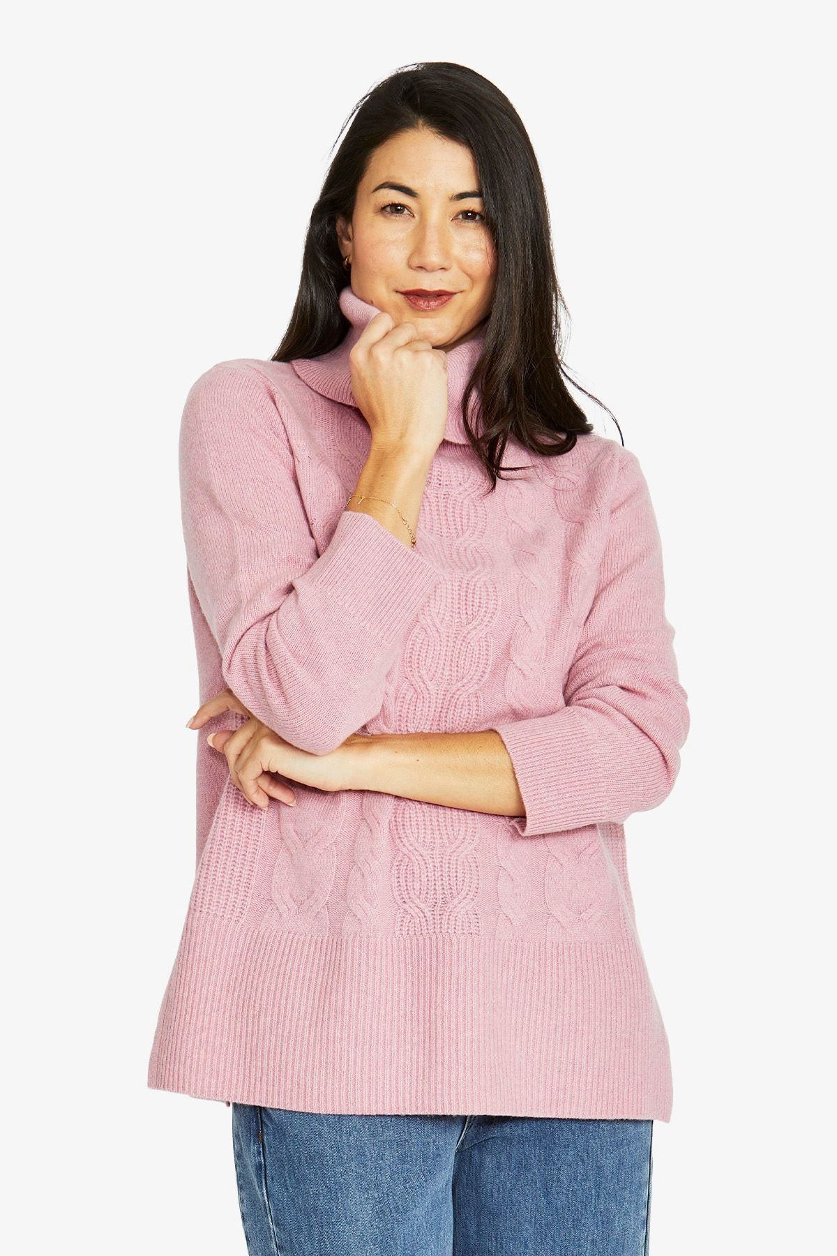 Womens Cable Front Pullover Pink 60611044a