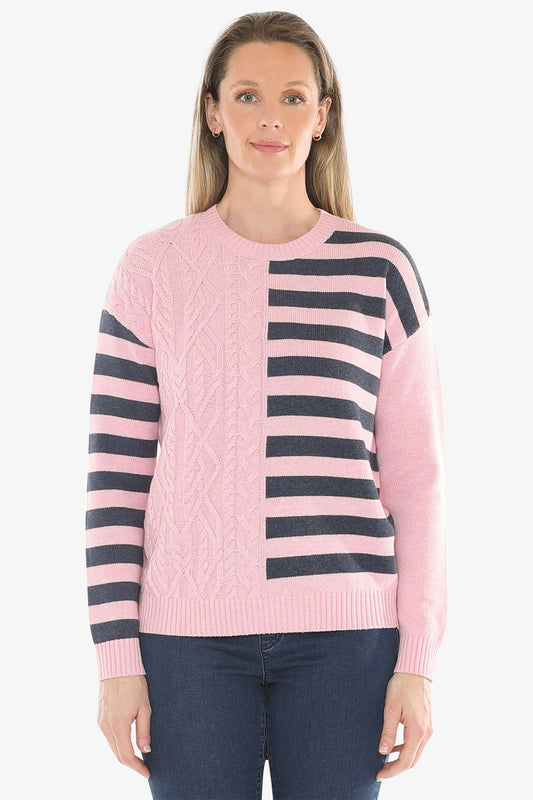 Cable Striped Pullover in Sherbert Marle Combo