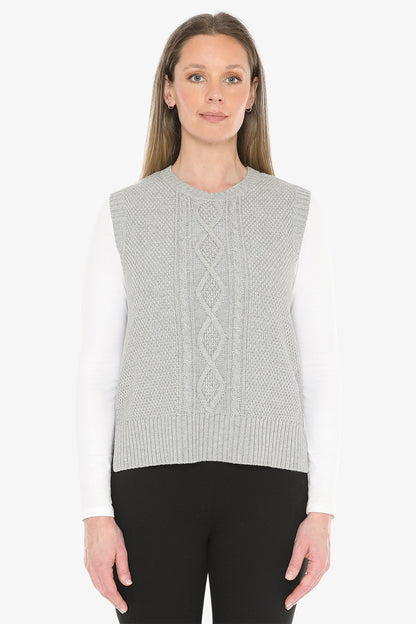 Cable Vest in Grey Marle