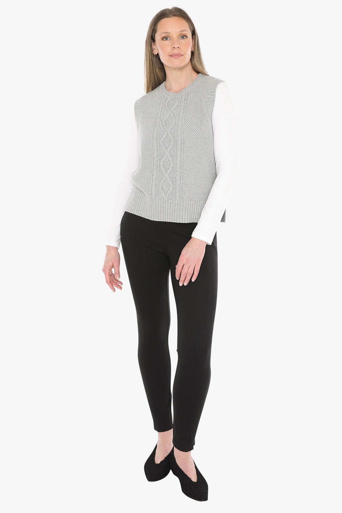 Cable Vest in Grey Marle