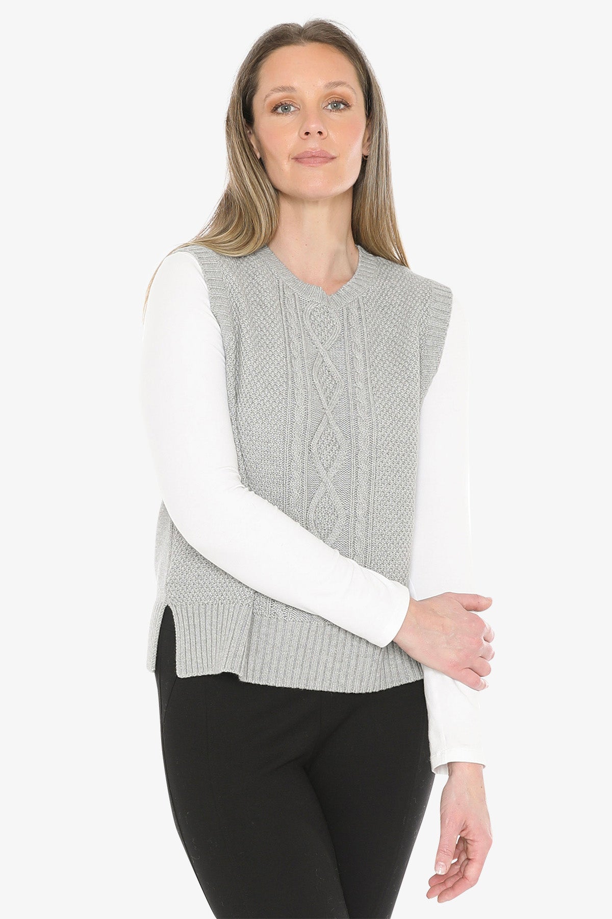 Cable Vest in Grey Marle