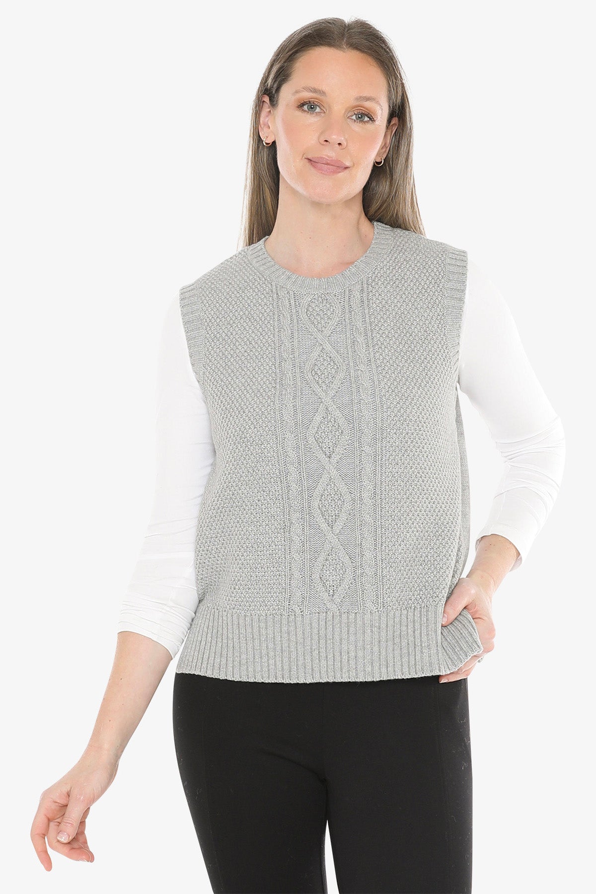 Cable Vest in Grey Marle