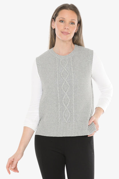 Cable Vest in Grey Marle
