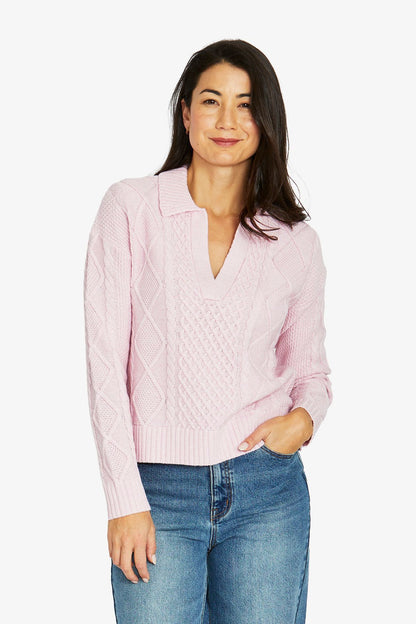 Womens Collar Pattern Pullover Pink 60611070a