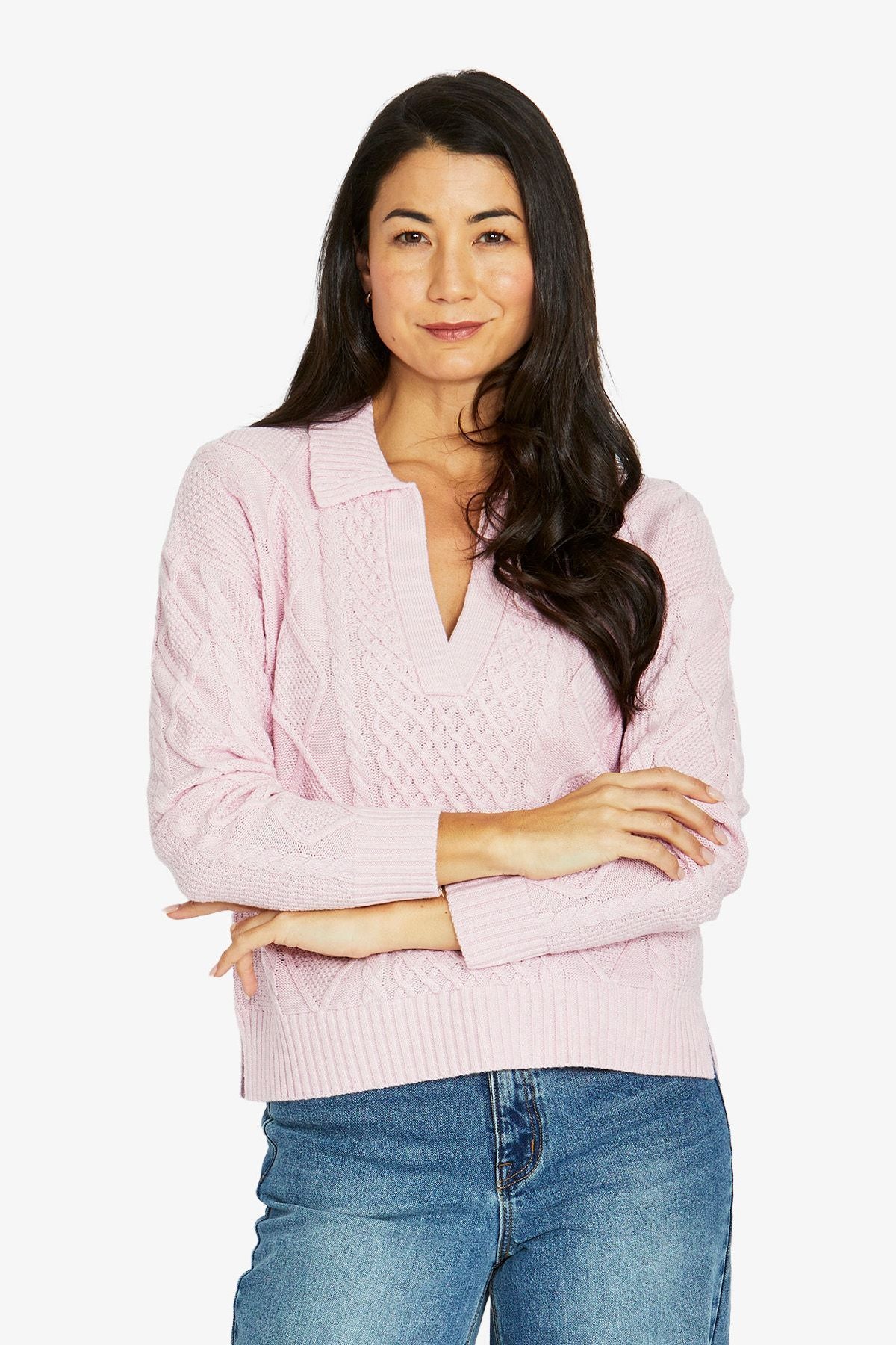 Womens Collar Pattern Pullover Pink 60611070a