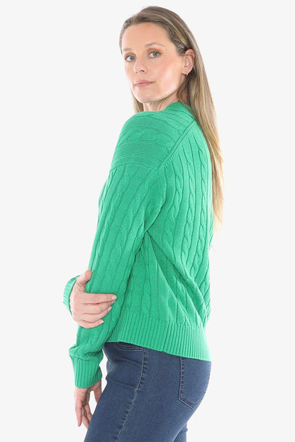 Womens Collared Cable Pullover Green 58611031a