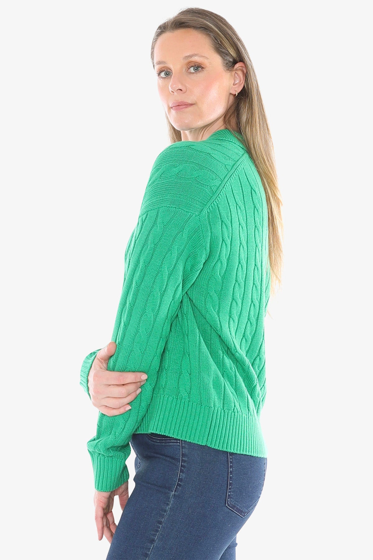 Collared Cable Pullover in Kelly Green