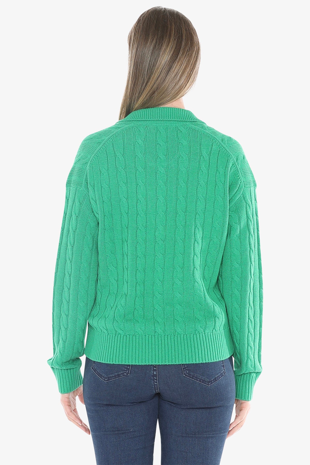 Womens Collared Cable Pullover Green 58611031a