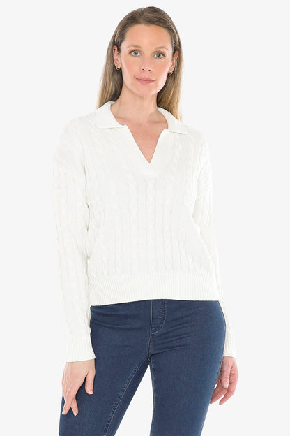Womens Collared Cable Pullover White 58611031a