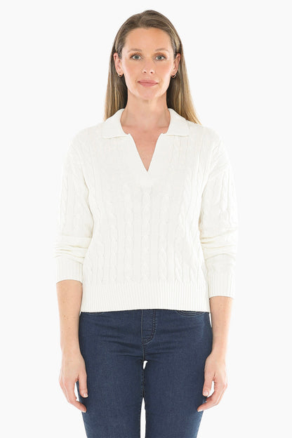 Womens Collared Cable Pullover White 58611031a
