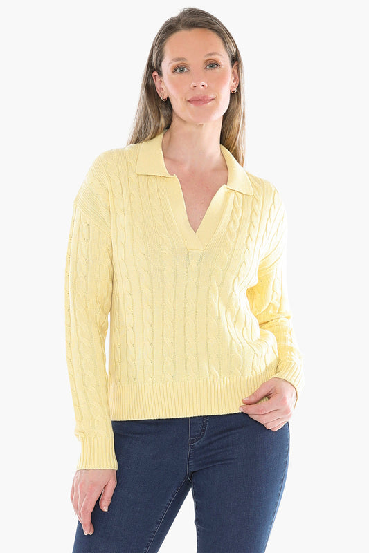 Womens Collared Cable Pullover Yellow 58611031a