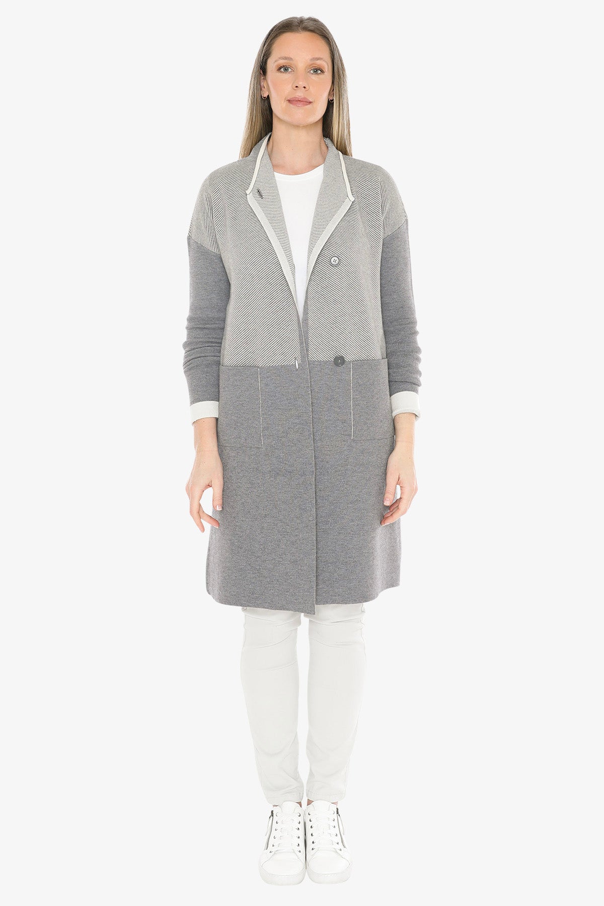 Contrast Coatigan in Grey/Cream