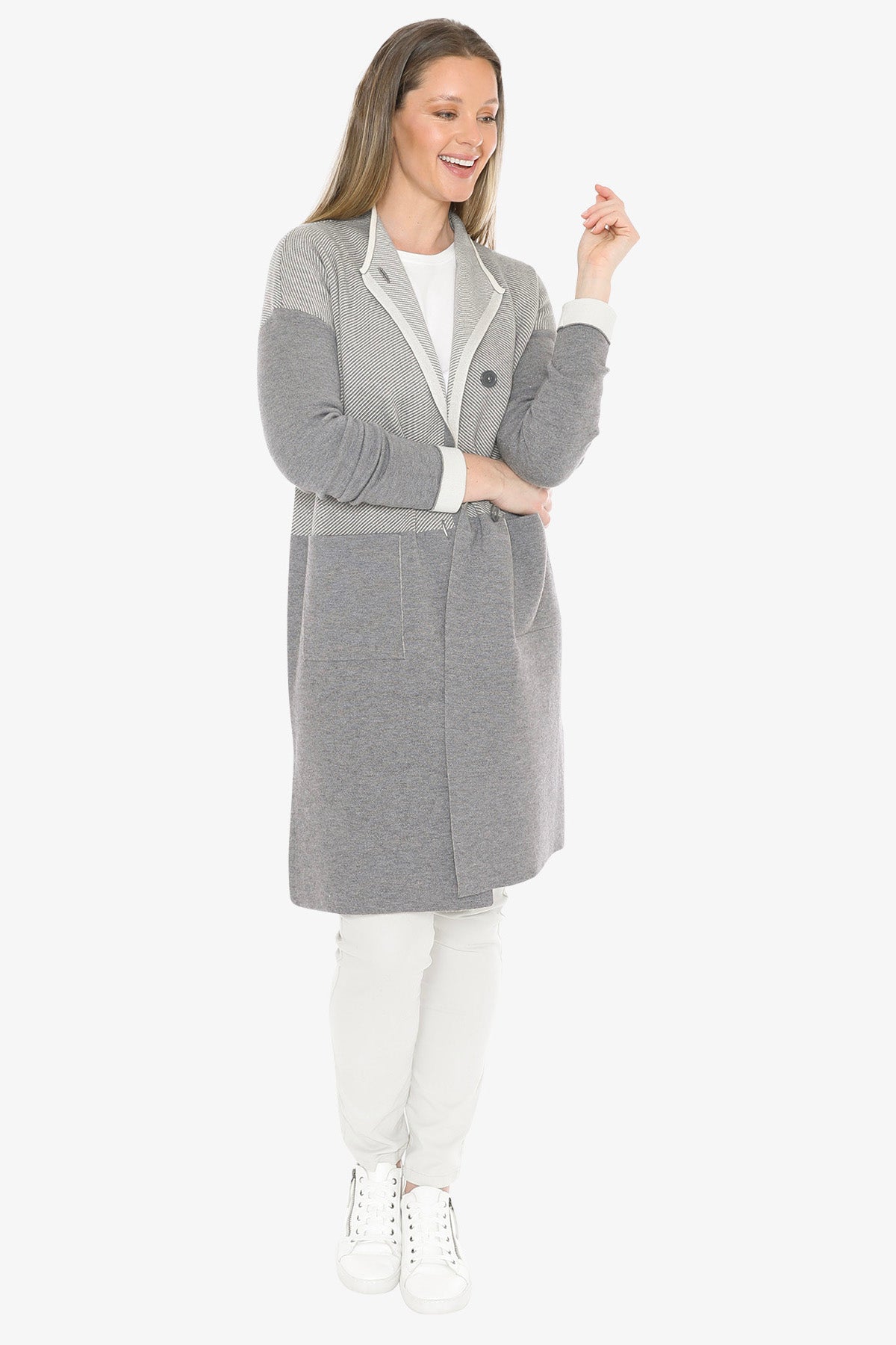 Womens contrast coatigan grey 58614073a - Main Image