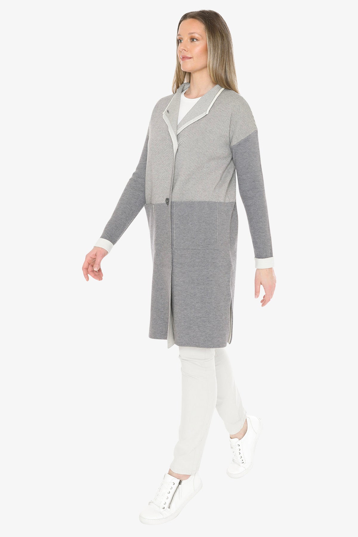 Contrast Coatigan in Grey/Cream