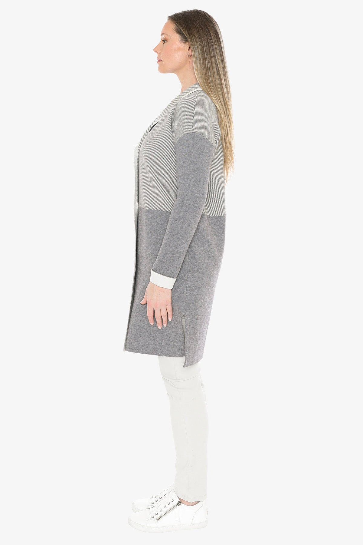 Contrast Coatigan in Grey/Cream