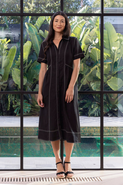 Womens Contrast Stitch Dress Black 596j5100a