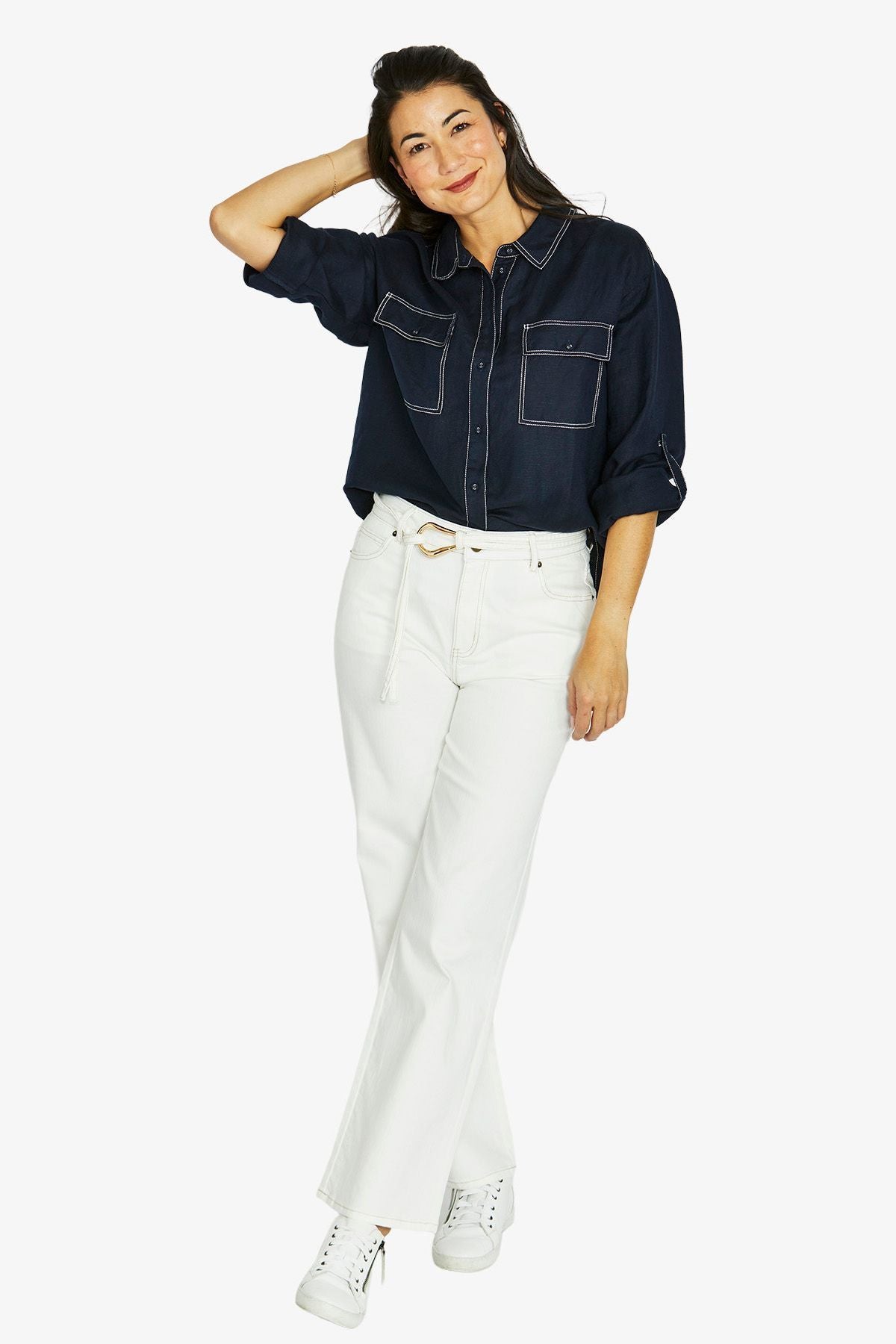 Womens Contrast Stitch Shirt Blue 606j3077a