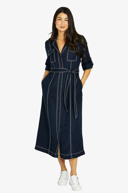 Womens Contrast Stitch Tie Dress Navy 606j5076a