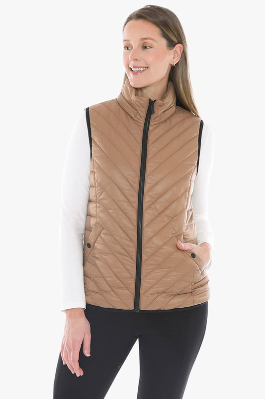 Contrast Trim Vest in Sand/Black