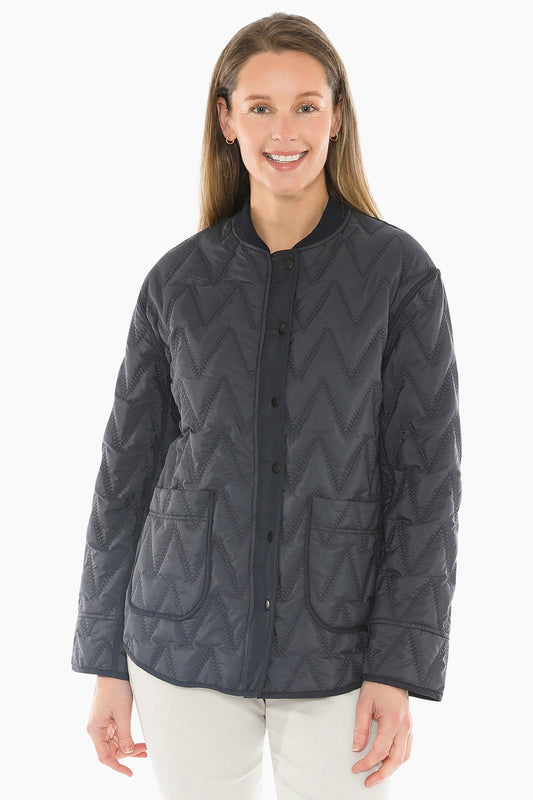 Zig Zag Quilted Puffer in Dark Navy Combo