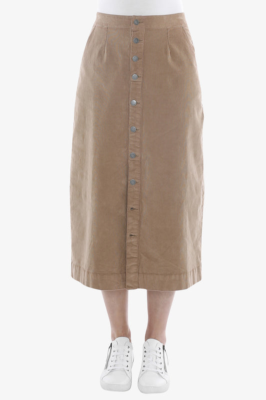 Cord Button Thru Skirt in Toast