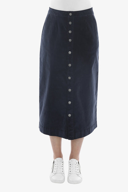 Cord Button Thru Skirt in Ink