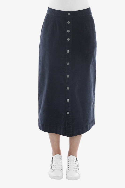 Cord Button Thru Skirt in Ink