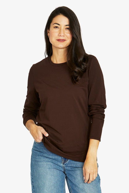 Womens Core Crew Ls Tee Brown 60612010a