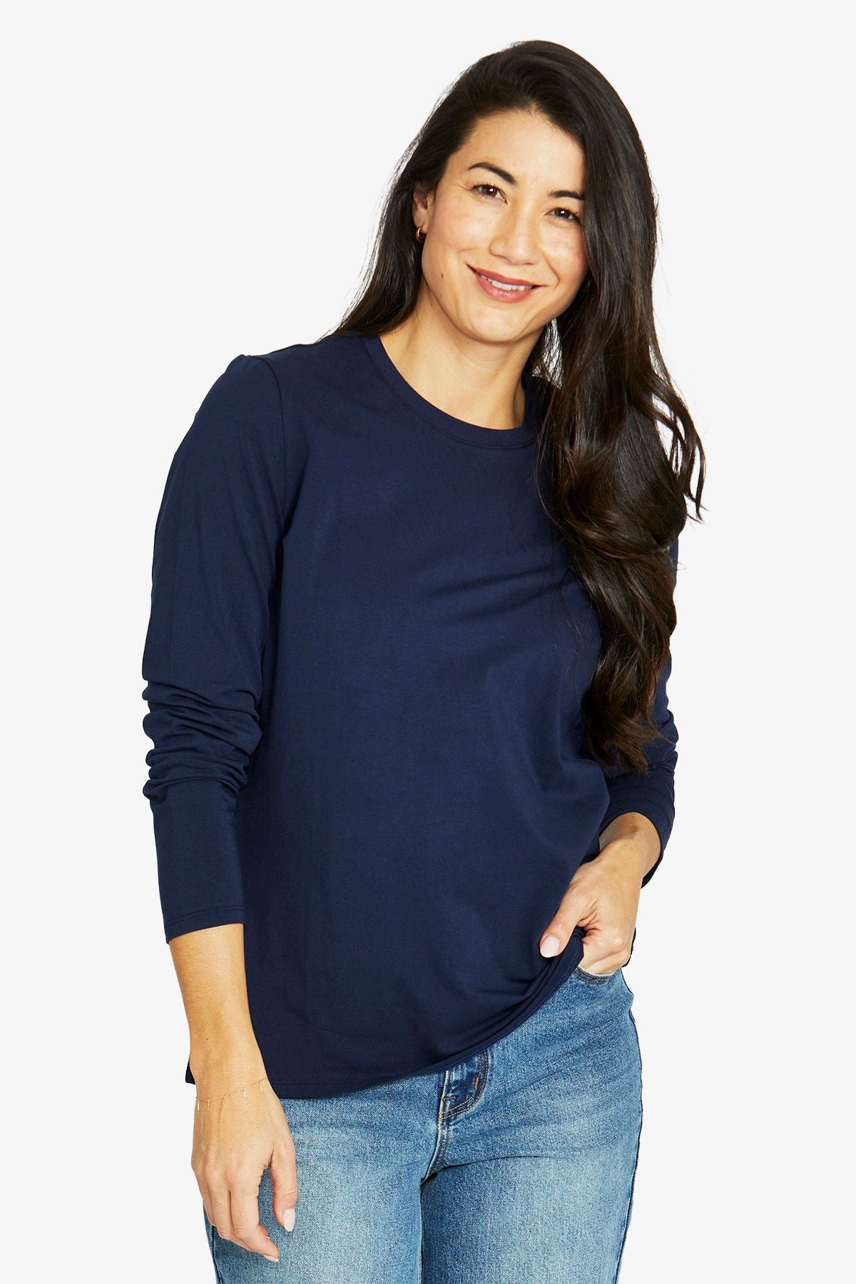 Womens Core Crew Ls Tee Navy 60612010a
