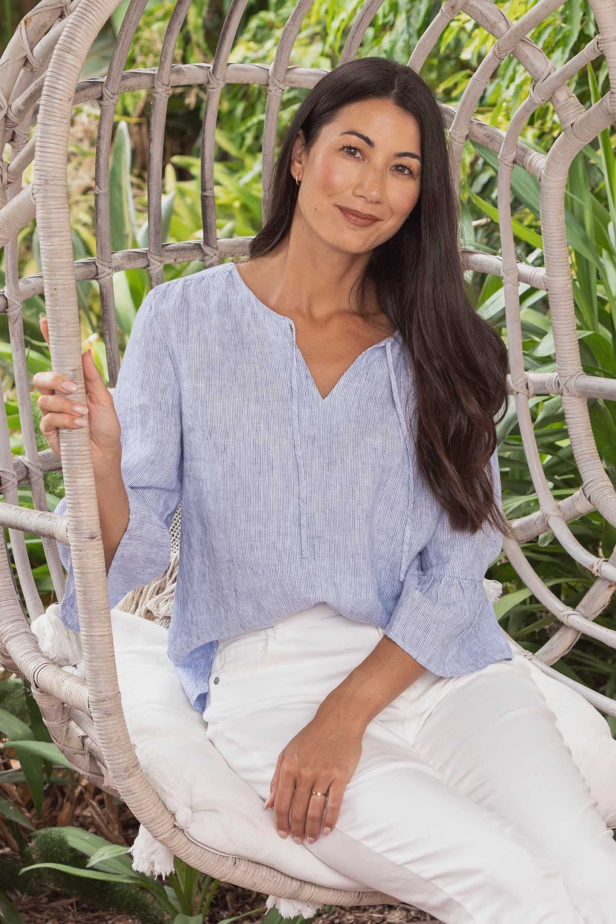Women's Core Stripe Top in Blue and White