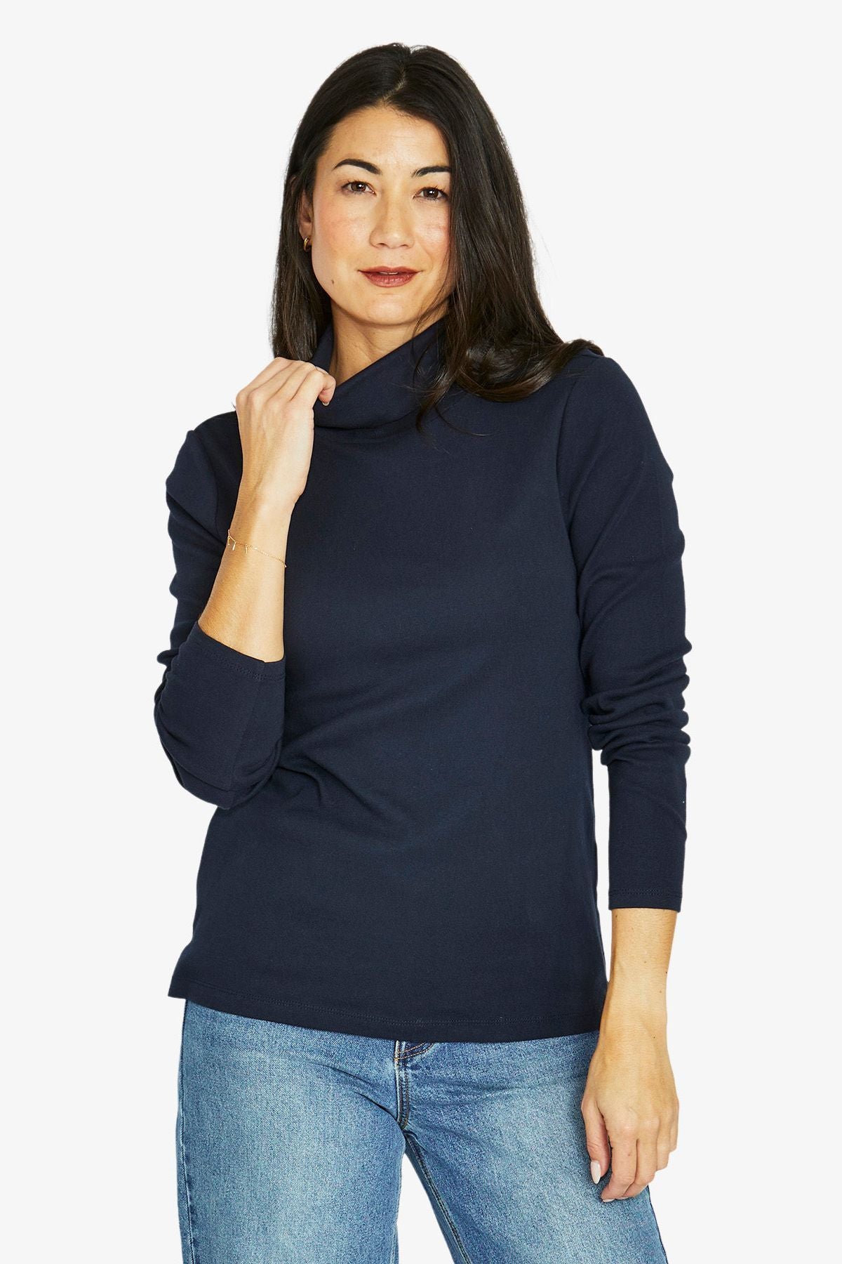 Womens Cotton Ls Skivvy Navy 60612011a