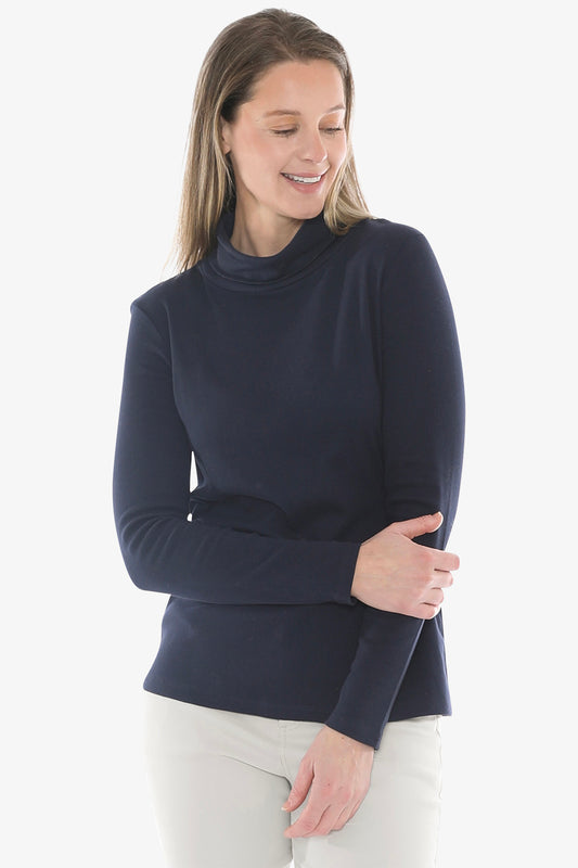 Cotton Roll Neck Skivvy in Navy