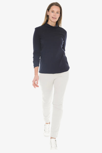 Cotton Roll Neck Skivvy in Navy
