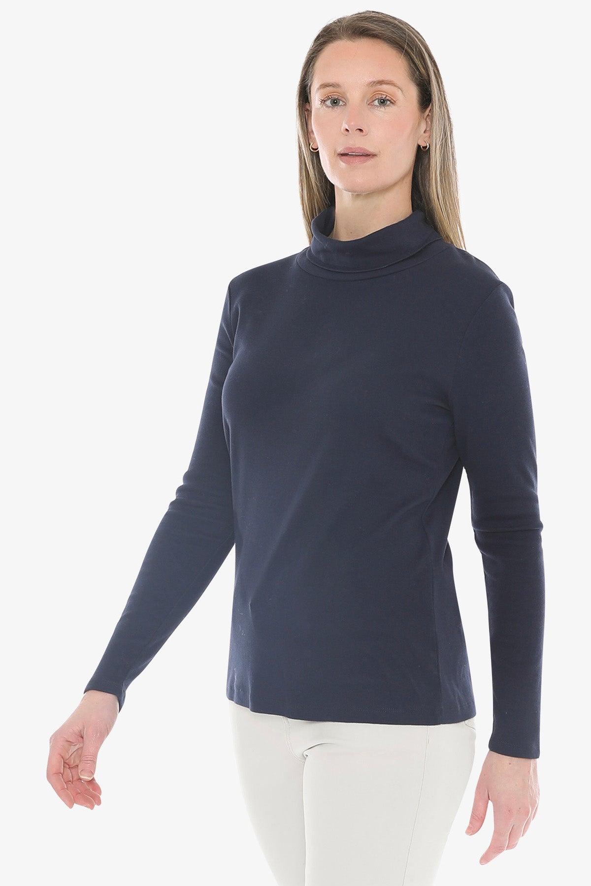 Cotton Roll Neck Skivvy in Navy