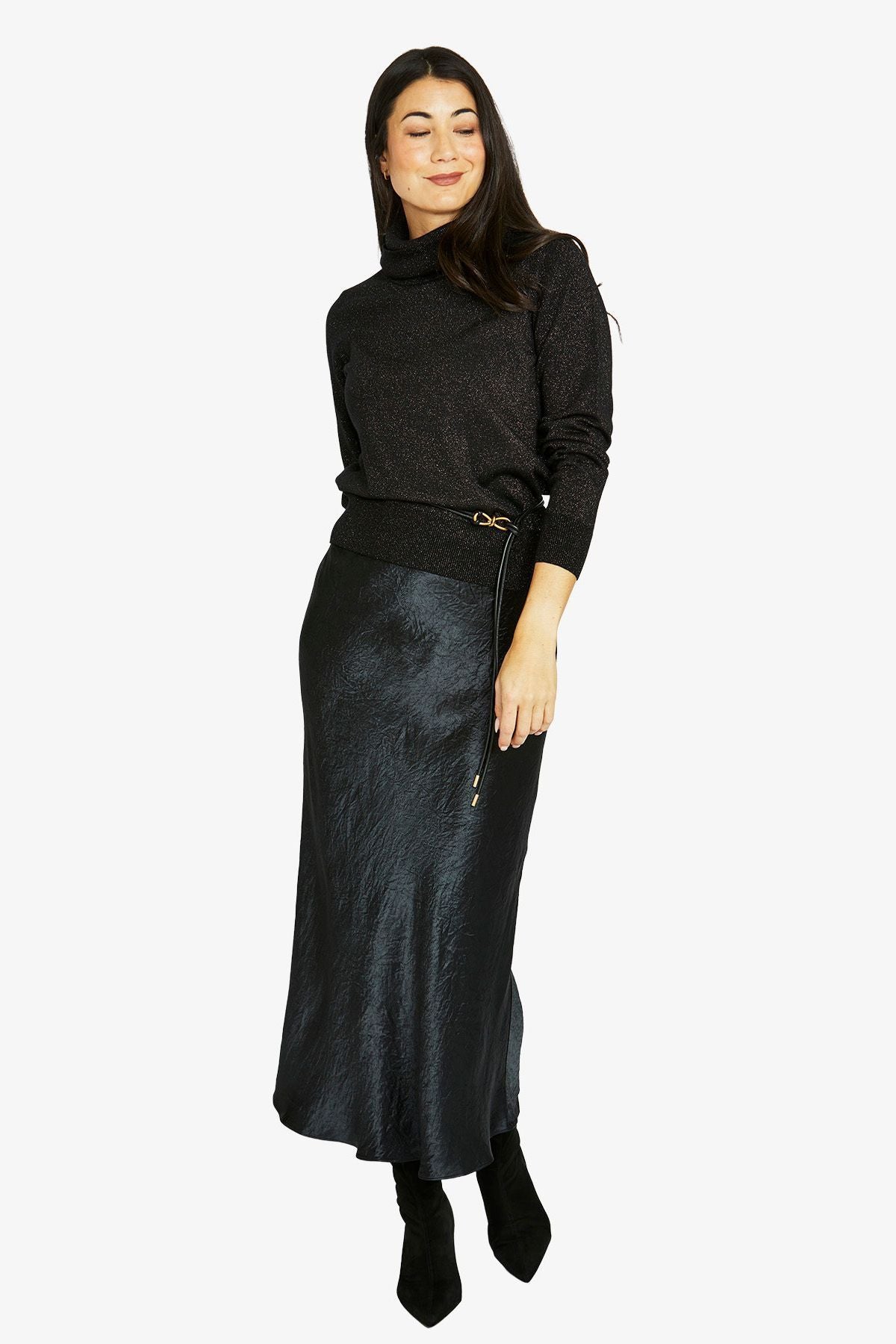 Womens Crinkle Slip Skirt Black 606j6074a