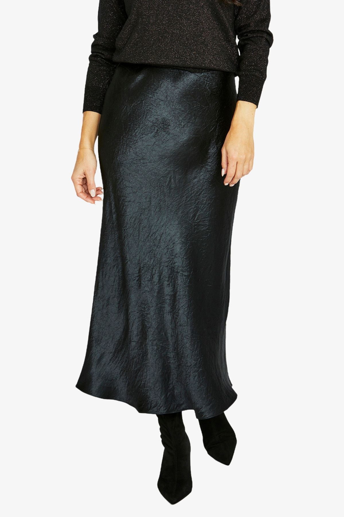 Womens Crinkle Slip Skirt Black 606j6074a