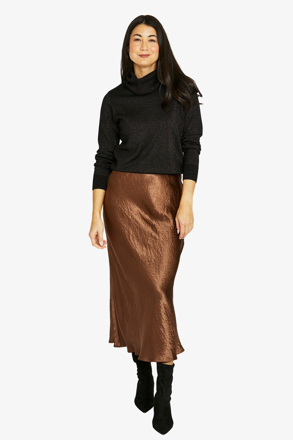 Womens Crinkle Slip Skirt Brown 606j6074a