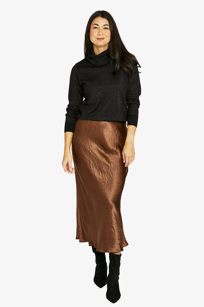 Womens Crinkle Slip Skirt Brown 606j6074a