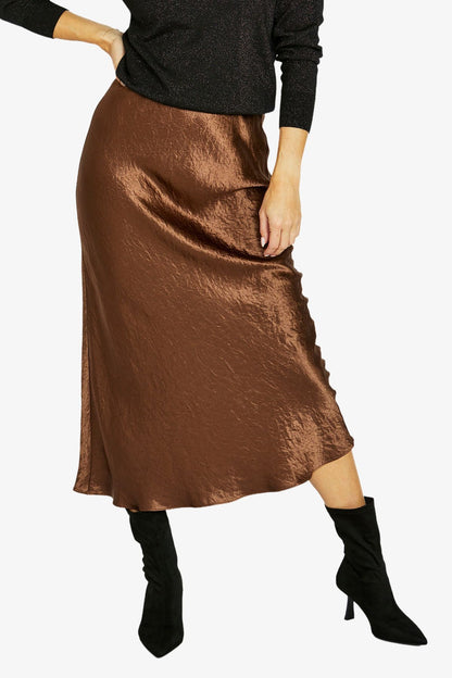 Womens Crinkle Slip Skirt Brown 606j6074a