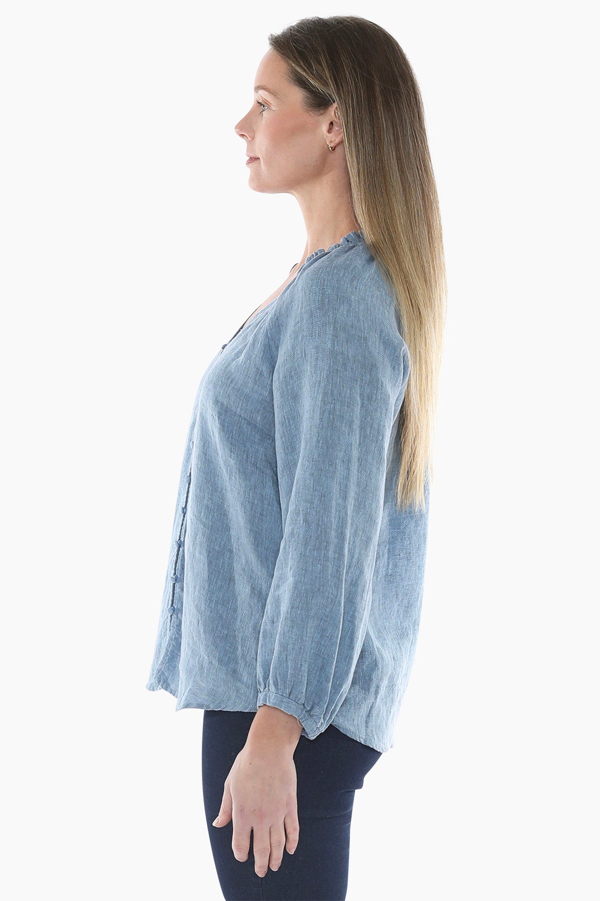 Crossdye Linen Top in Mid Blue C/D