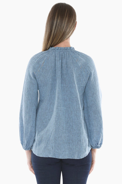 Crossdye Linen Top in Mid Blue C/D